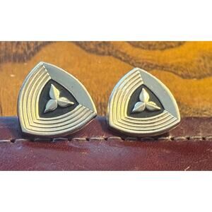 VTG Swank Gold Tone and Black Cufflinks with Etched Design